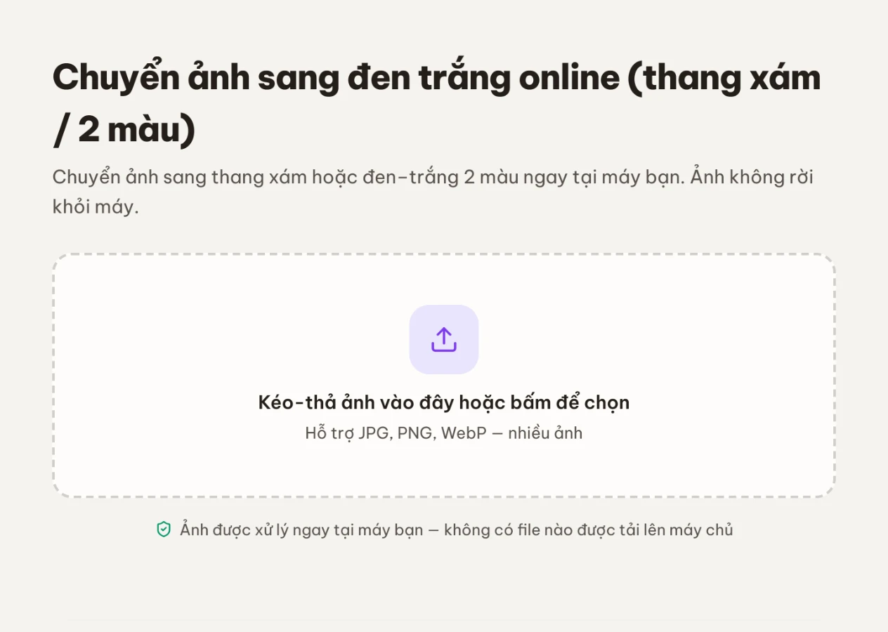 Vùng kéo-thả ảnh của công cụ Ảnh đen trắng, hỗ trợ nhiều ảnh