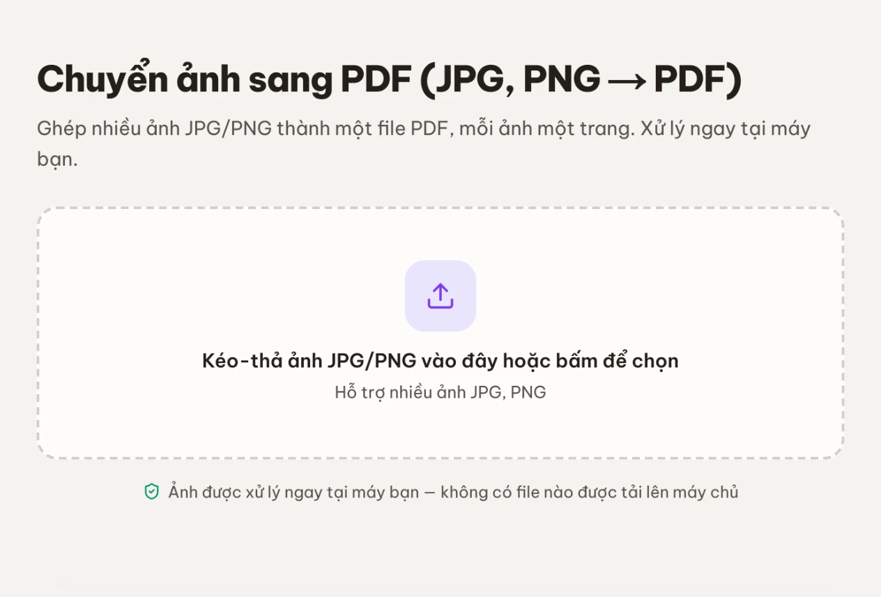 Vùng kéo-thả ảnh JPG/PNG của công cụ Ảnh sang PDF