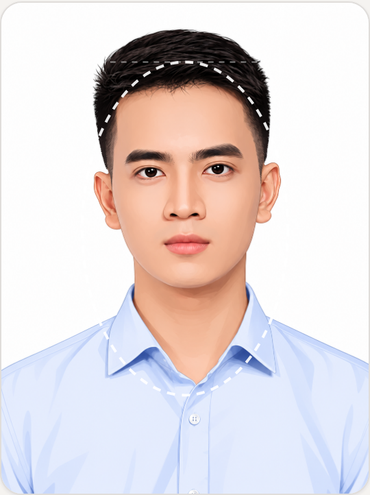 Khung căn ảnh thẻ hiển thị ảnh chân dung và đường bầu dục gợi ý vị trí khuôn mặt.