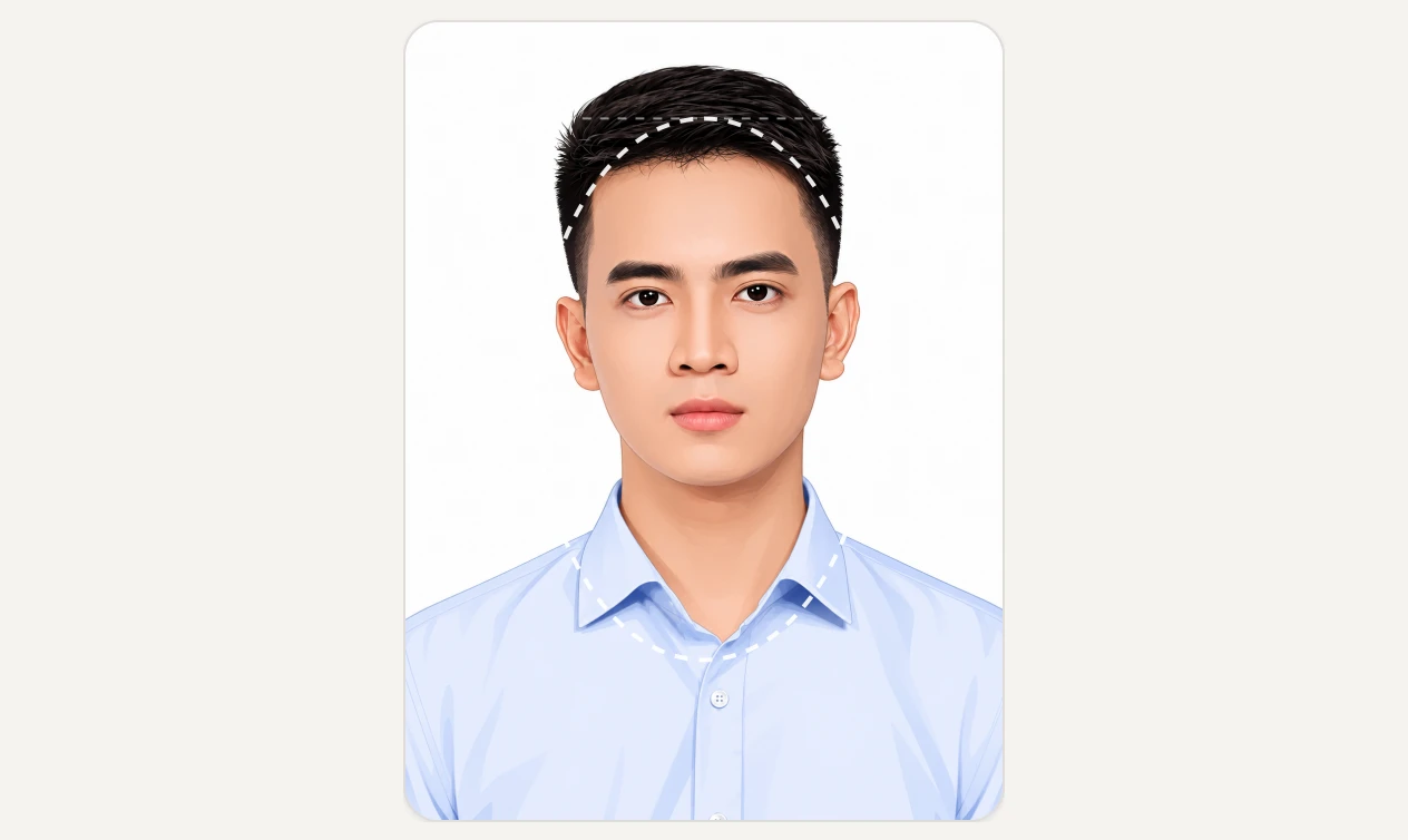 Khung căn ảnh thẻ hiển thị ảnh chân dung và đường bầu dục gợi ý vị trí khuôn mặt