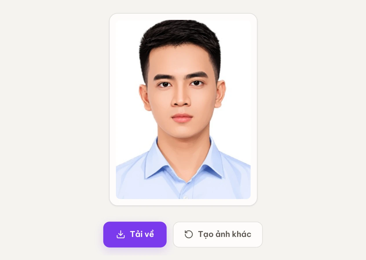 Màn Ảnh thẻ đã sẵn sàng hiển thị ảnh thẻ 3×4 nền trắng ở 300 DPI cùng nút Tải về