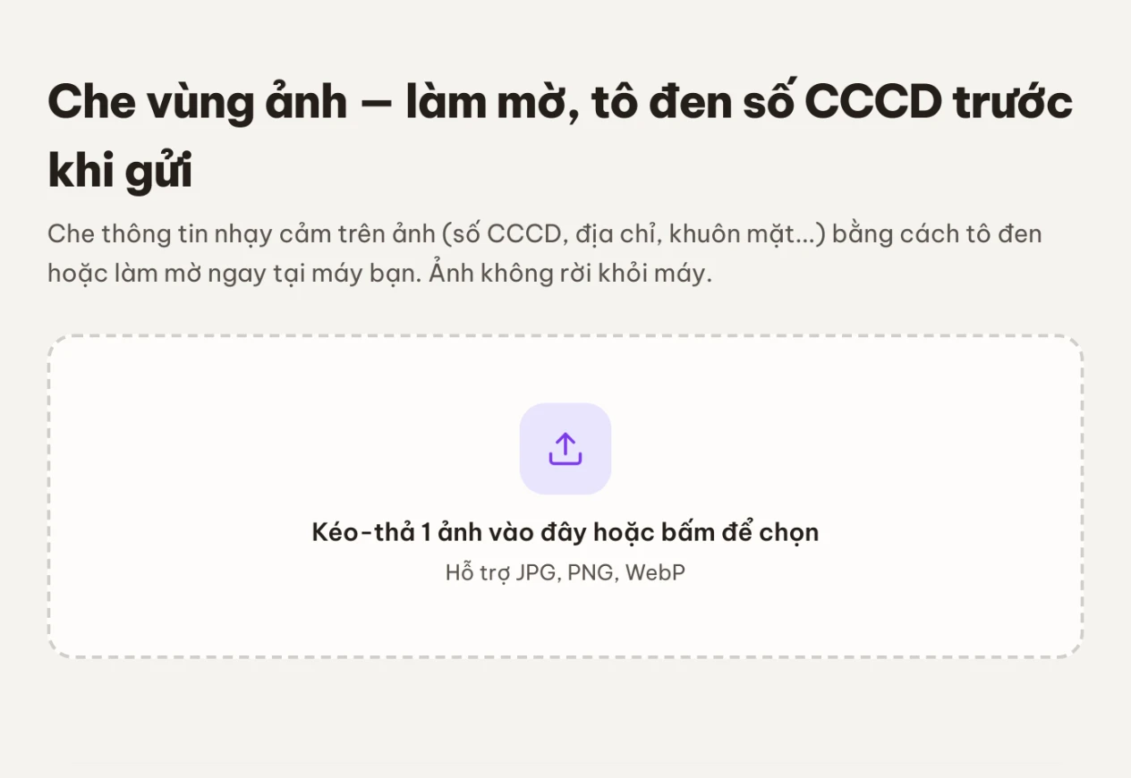 Màn hình chọn ảnh của công cụ Che vùng ảnh với khung kéo-thả