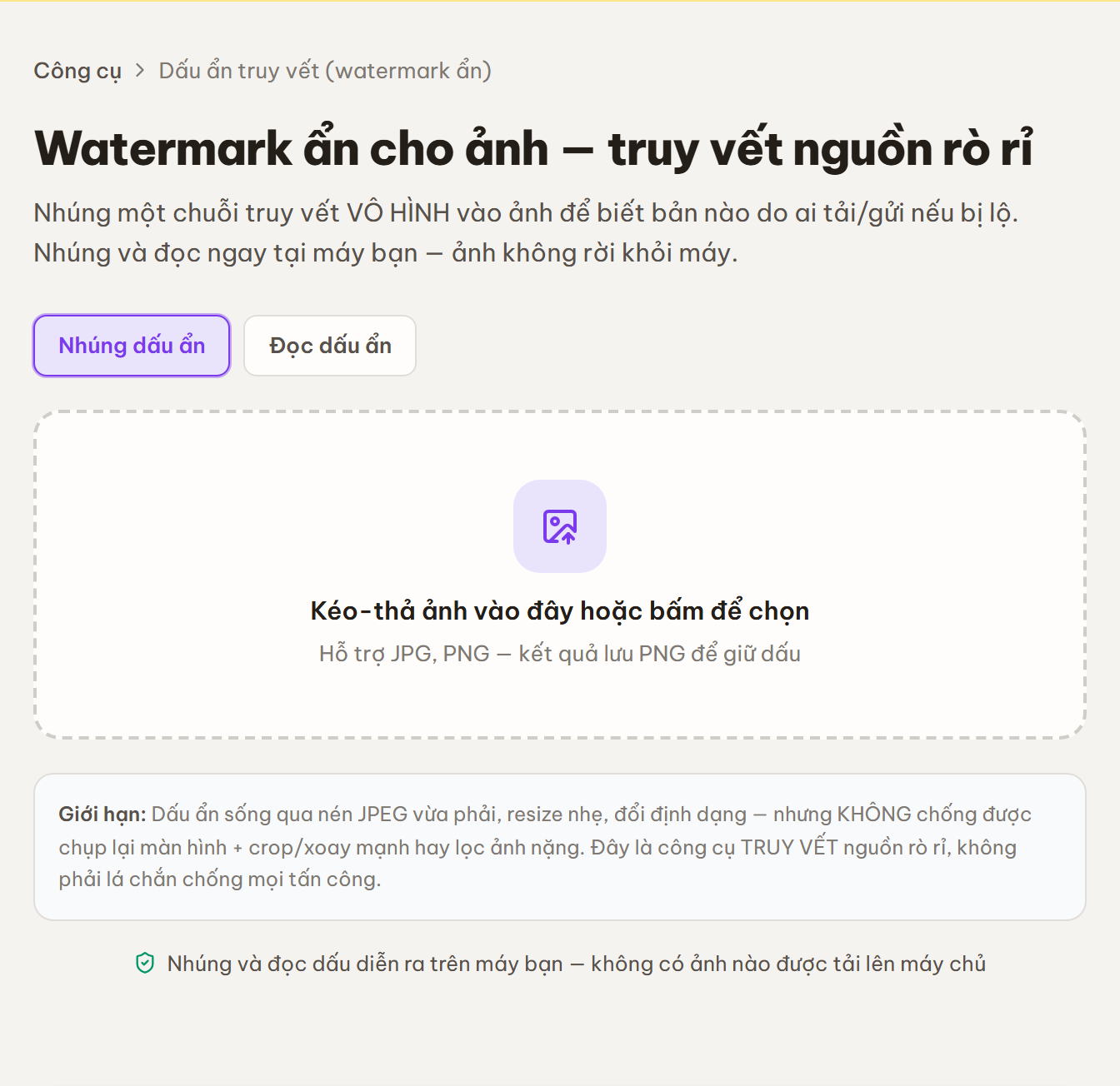 Chọn chế độ Nhúng dấu ẩn / Đọc dấu ẩn và kéo-thả ảnh cần xử lý