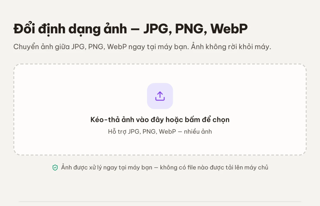 Màn hình chọn ảnh với vùng kéo-thả, hỗ trợ nhiều ảnh