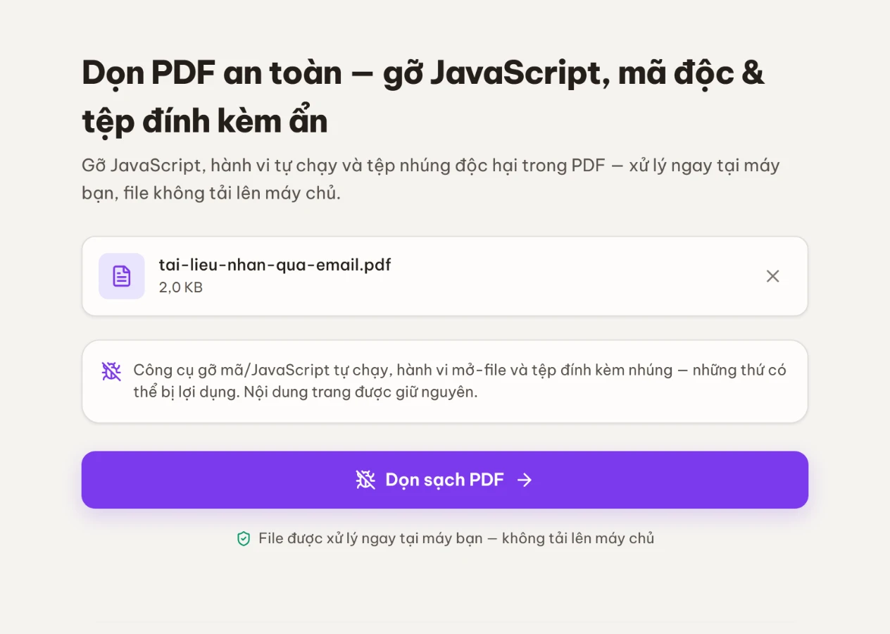 Thẻ file PDF đã chọn kèm nút Đổi file