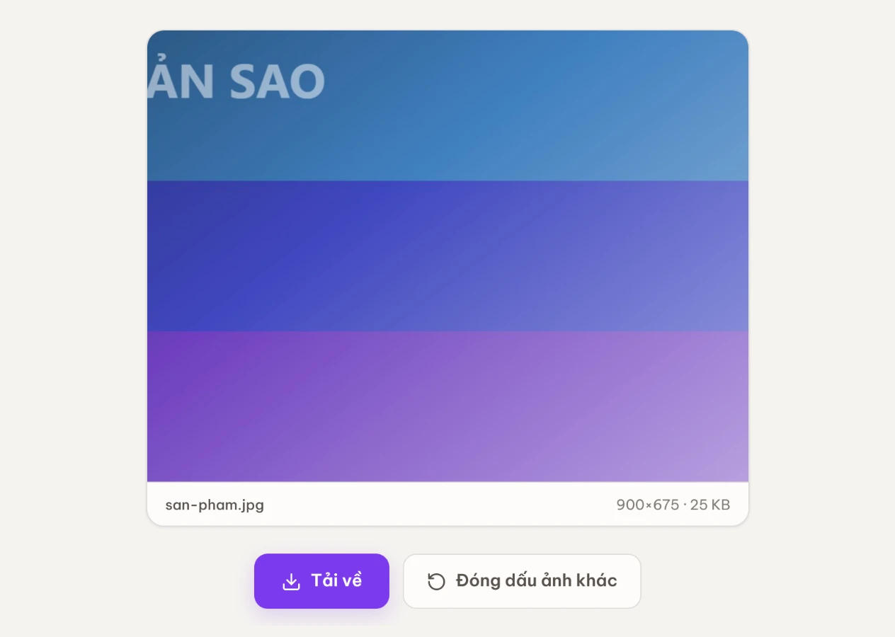 Màn kết quả với ảnh đã đóng dấu và nút tải về