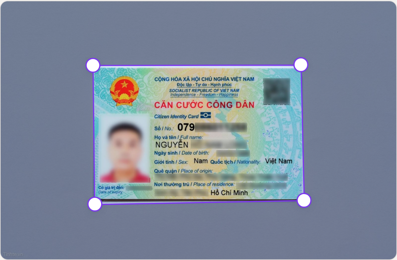 Trình chỉnh 4 góc thẻ: công cụ tự nhận diện viền căn cước để nắn phẳng