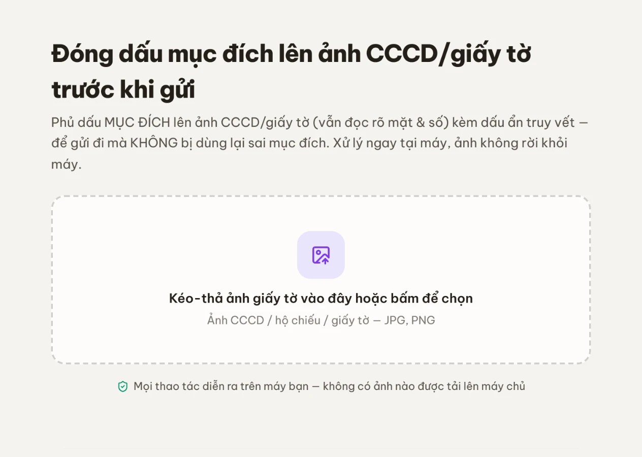 Kéo-thả ảnh CCCD hoặc giấy tờ cần đóng dấu an toàn