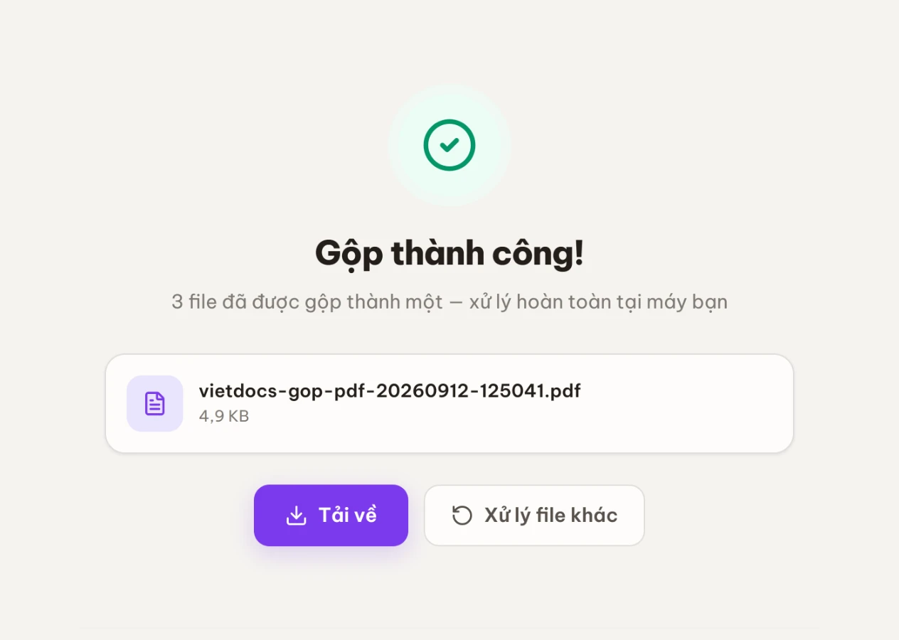 Màn Gộp thành công với nút Tải về