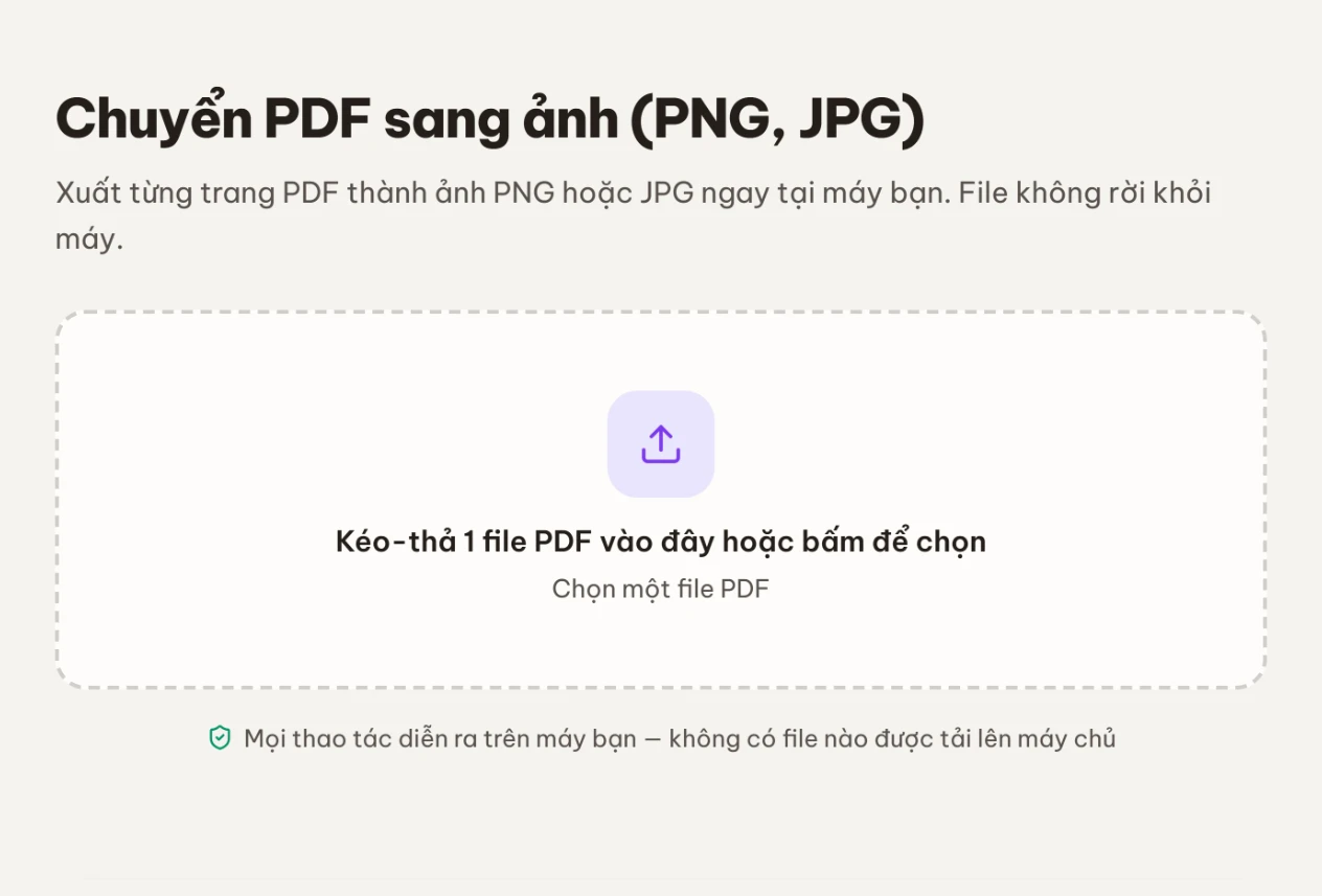 Màn chọn file của công cụ PDF sang ảnh