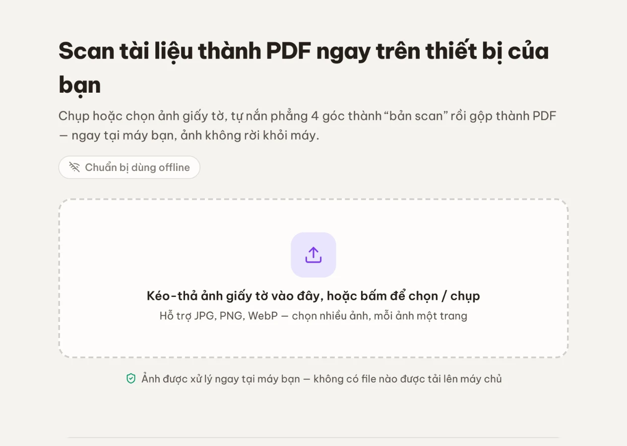 Khung kéo-thả ảnh giấy tờ cần scan thành PDF