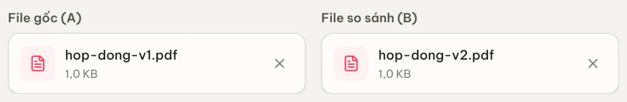 Chọn hai file PDF vào ô File gốc A và File so sánh B